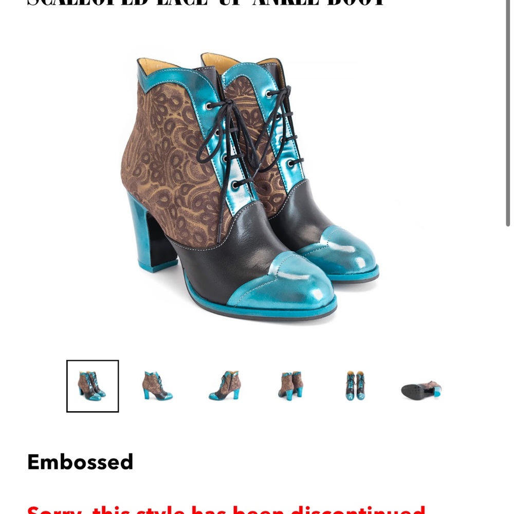 Scalloped Lace-Up Ankle Boot in Black and Blue